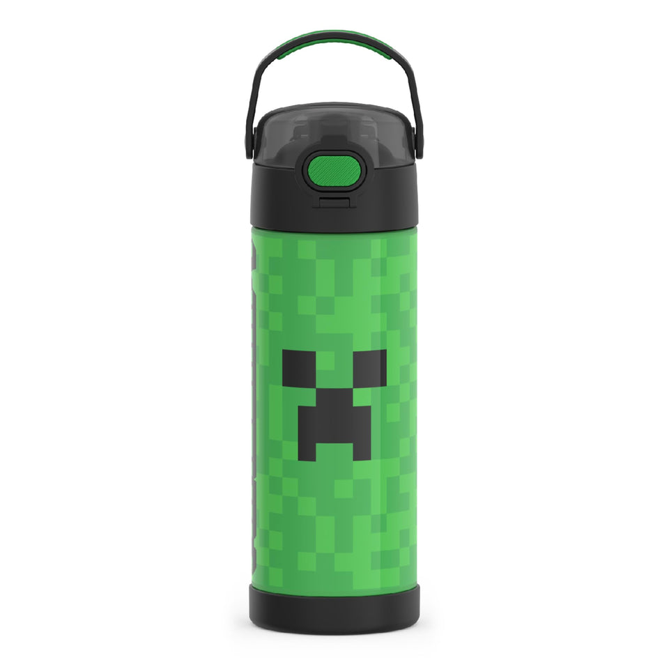 THERMOS FUNTAINER Minecraft bottle front view with kid friendly design for everyday hydration.