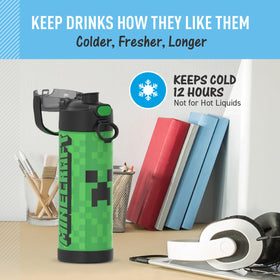 THERMOS FUNTAINER Minecraft bottle hygienic covered spout keeps germs at bay during meals.