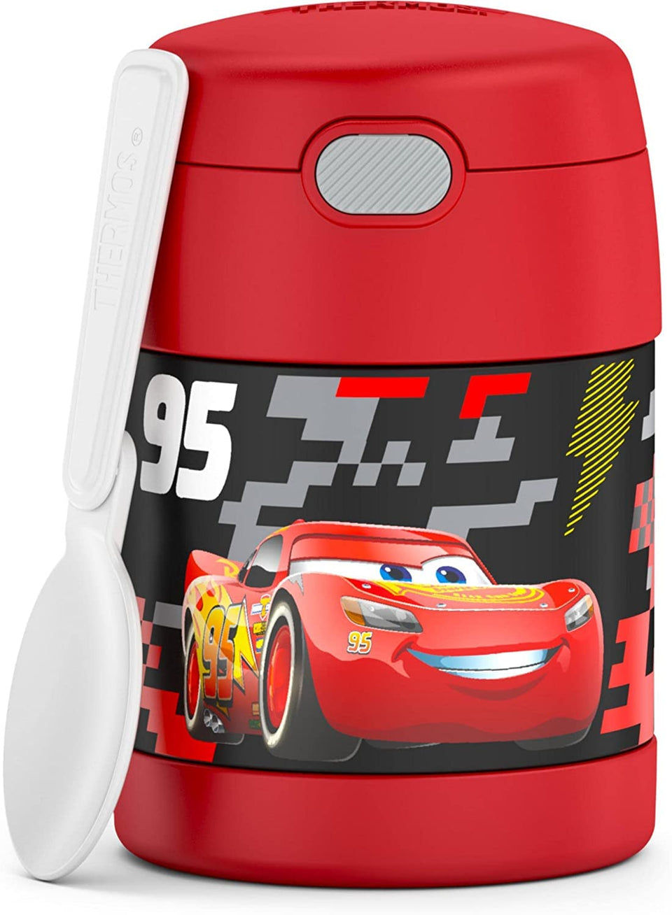 THERMOS FUNTAINER 10oz Cars lid open for easy lunch access for kids.