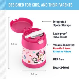THERMOS FUNTainer 10oz Minnie lid-open view with foldable spoon.