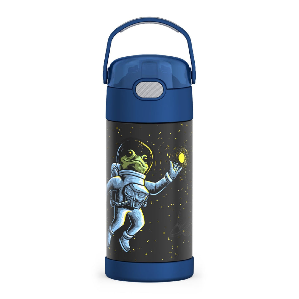 Thermos FUNtainer 12oz bottle cap close-up shows a secure lid for on-the-go hydration
