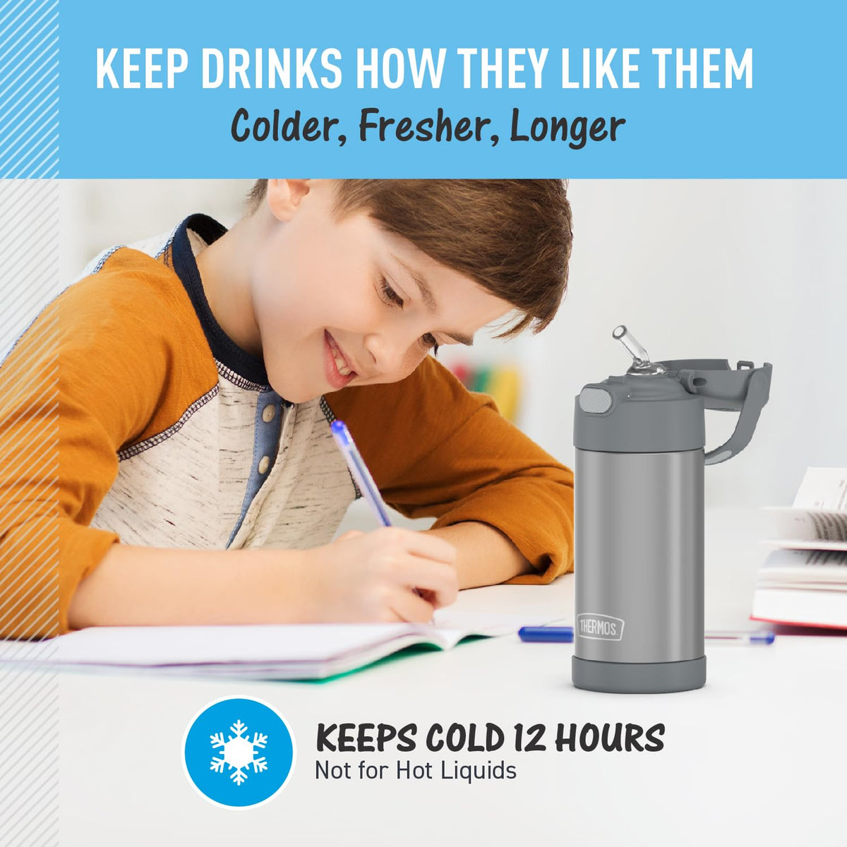 Thermos FUNtainer 12oz bottle, dishwasher-safe, easy cleaning after meals and activities.