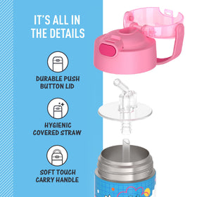 THERMOS FUNTAINER hygienically covered straw removable for thorough cleaning.