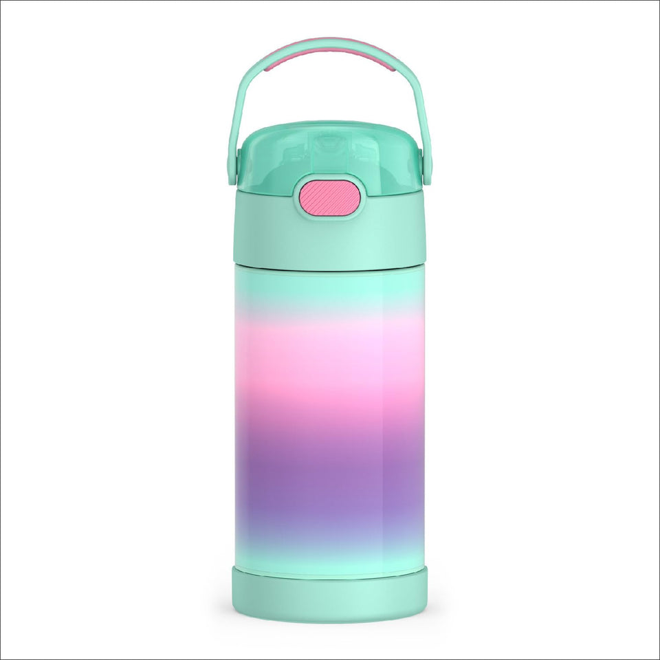 THERMOS FUNTAINER 12oz bottle in mint ombre for kids walks through a classroom setting