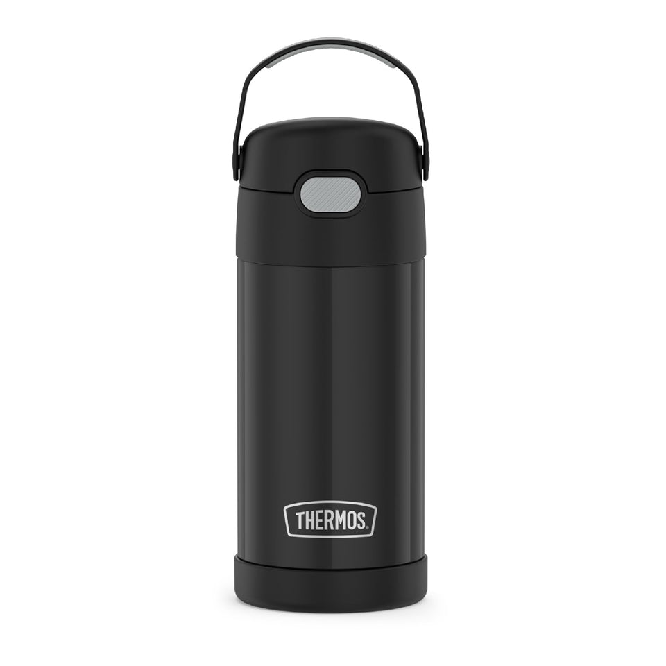 Thermos FUNtainer 12oz bottle side view, durable kid-friendly design for school use.
