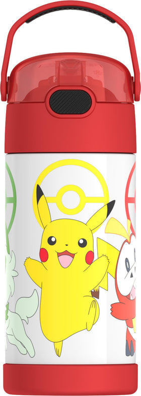 THERMOS FUNtainer 12oz bottle with straw close-up showing cold beverage feature and compact size for kids