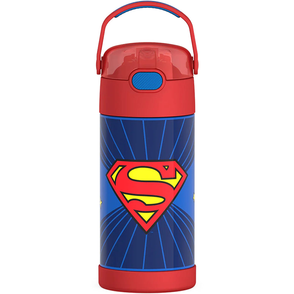 THERMOS FUNtainer 12oz bottle with straw close-up highlighting its cold-holding capability