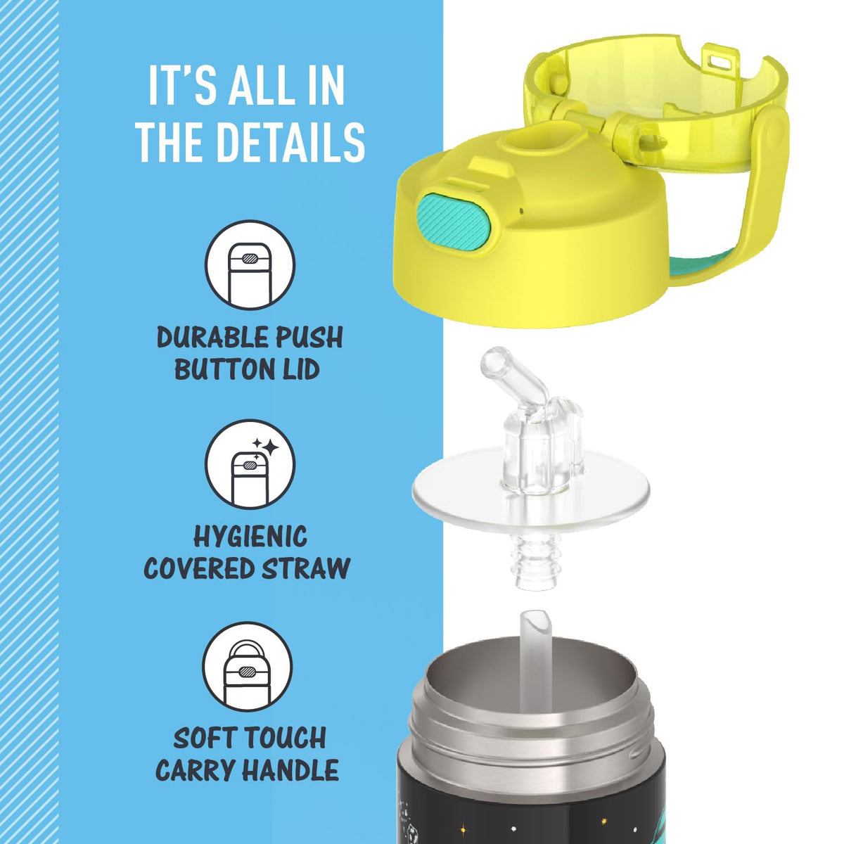 THERMOS FunTainer 12oz bottle straw close-up for easy cleaning.