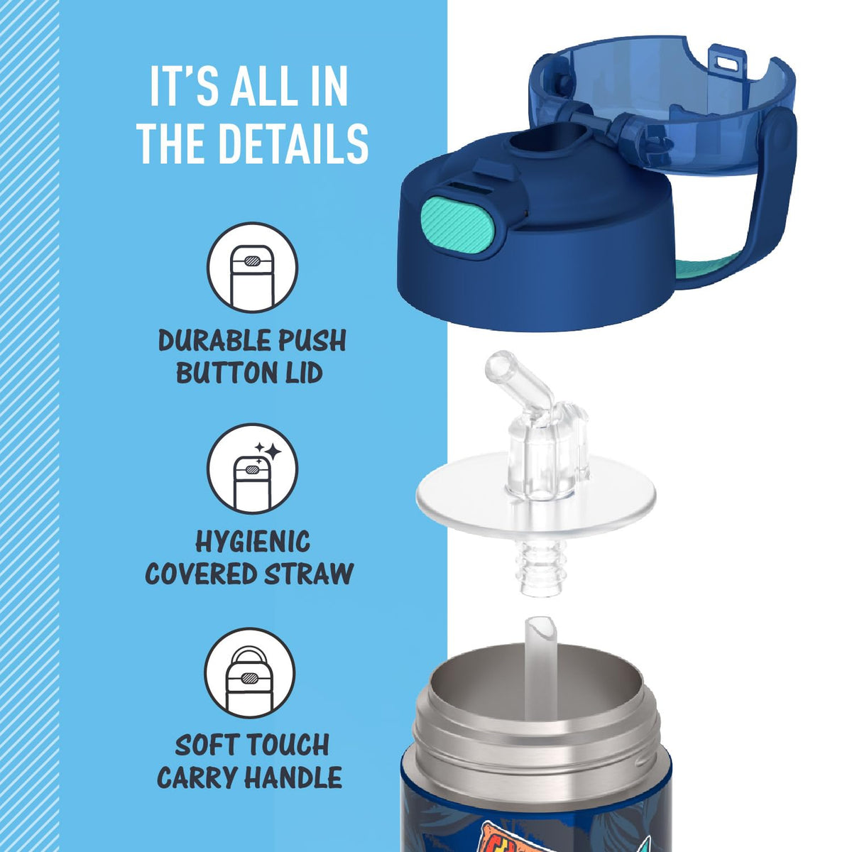 THERMOS FUNtainer bottle straw removable for easy cleaning