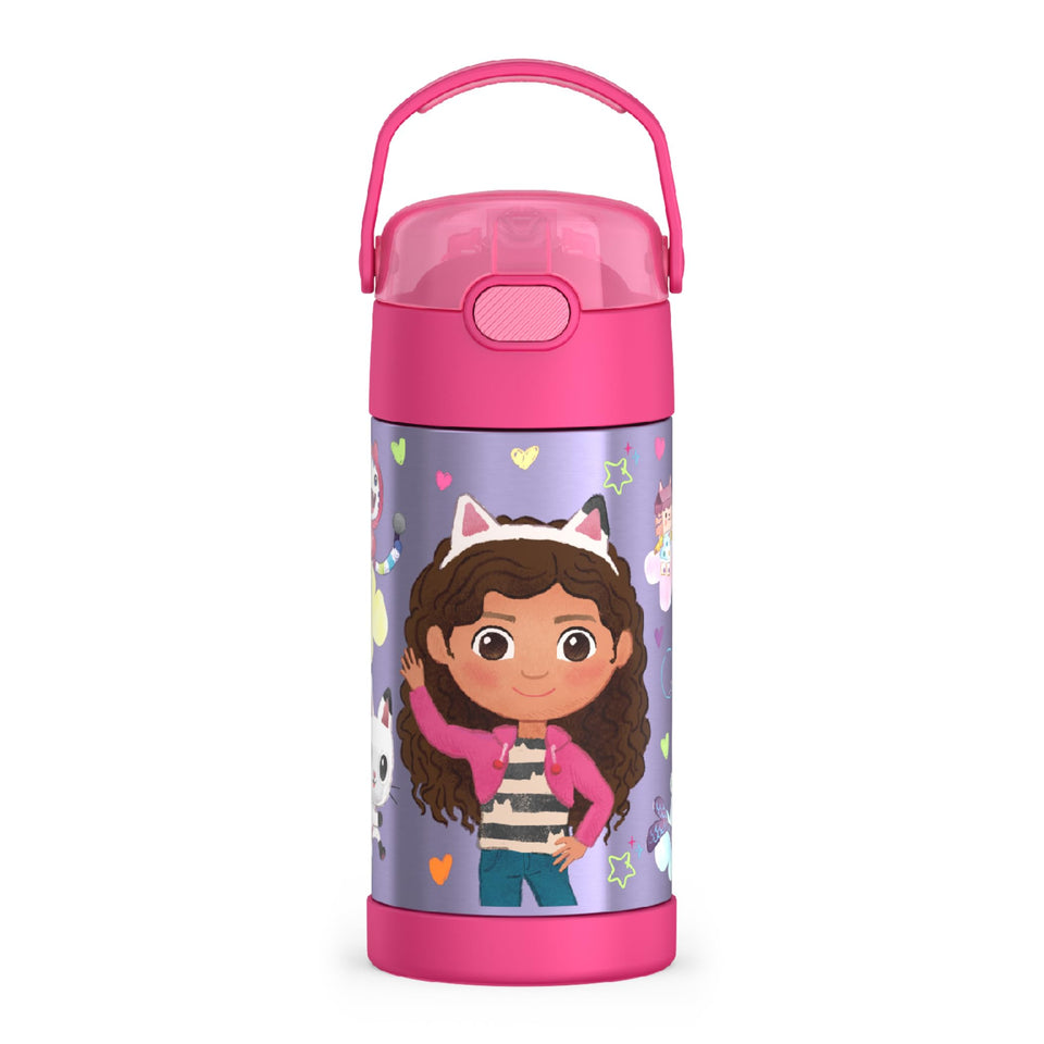 THERMOS FunTainer 12oz bottle with straw keeps drinks cold for hours.