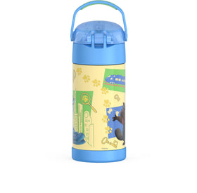 THERMOS FUNtainer 12oz carry-handle straw bottle with soft-touch grip is easy for kids to carry.
