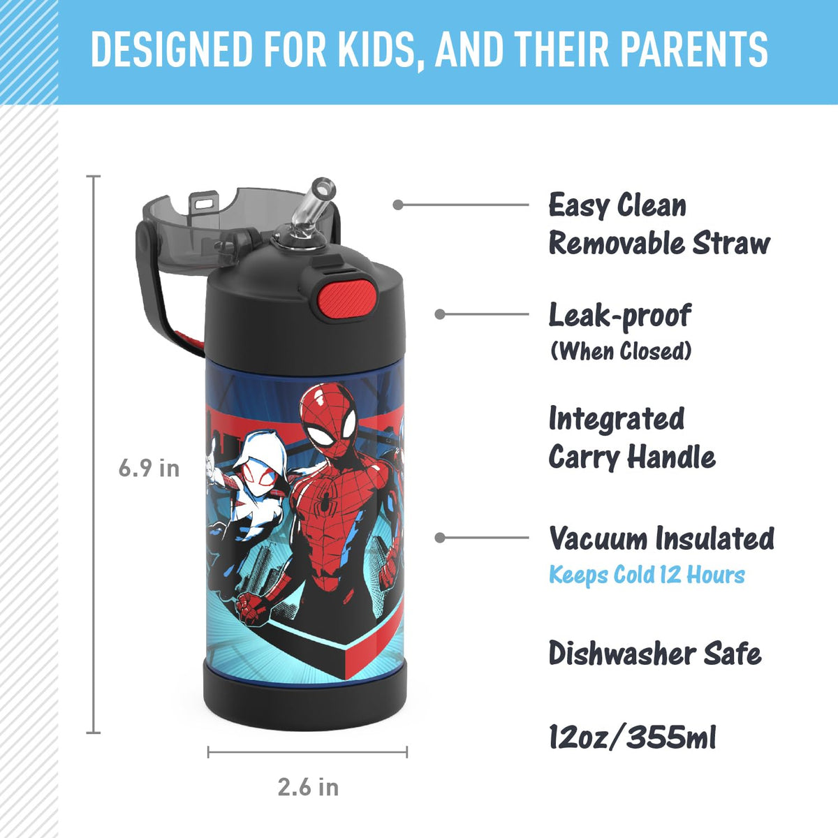 THERMOS FUNtainer durable kid bottle resists drops during busy days.