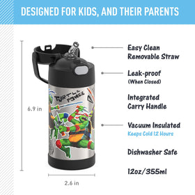 THERMOS FUNTAINER TMNT 12oz bottle side view showing compact design and easy carry