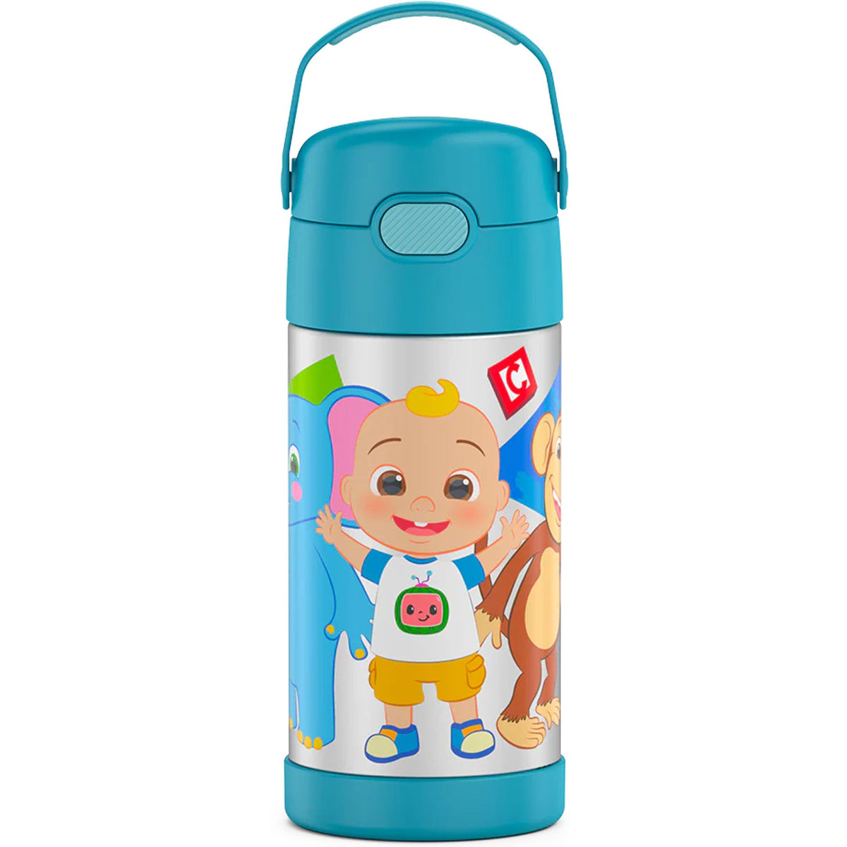 THERMOS FUNTAINER 12oz bottle with straw keeps kids' drinks cold.