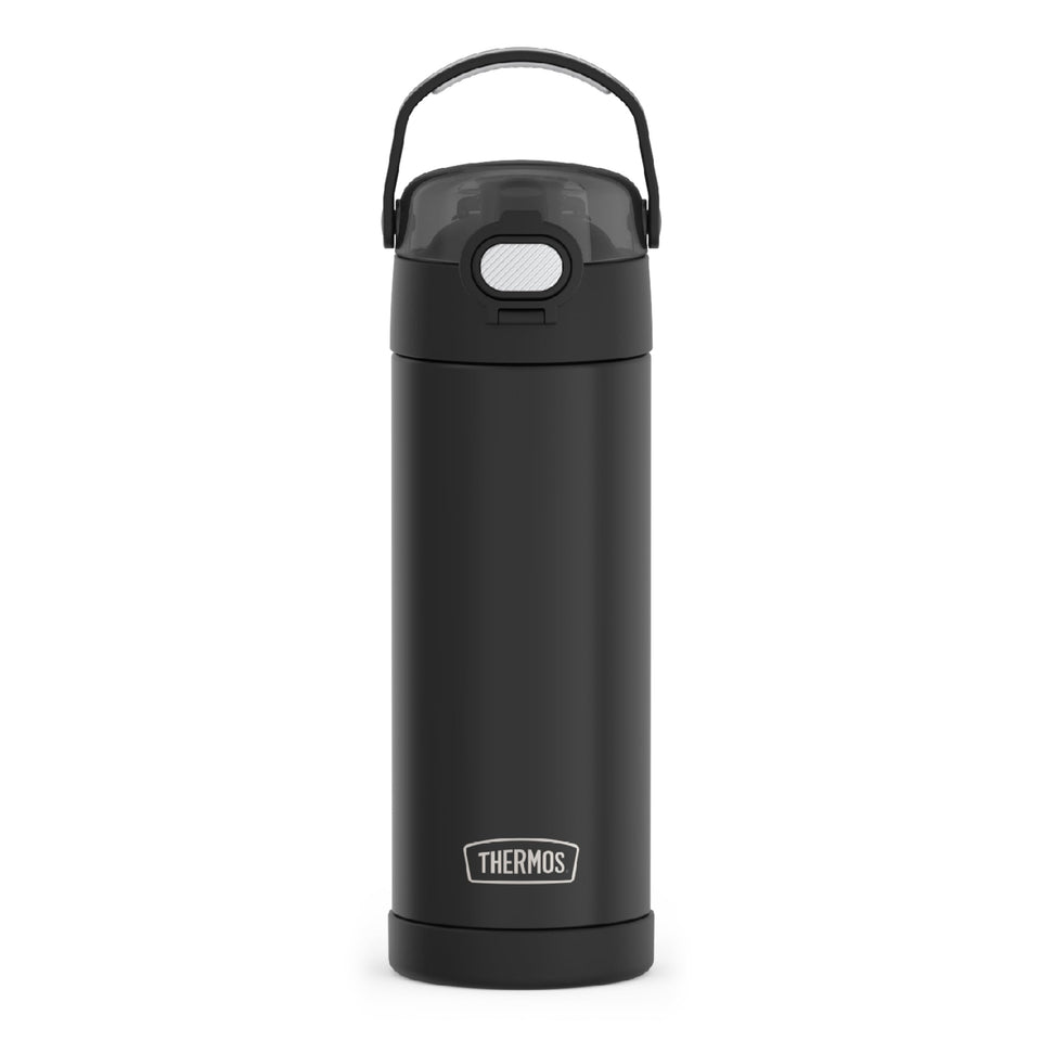 THERMOS FUNTAINER 16-ounce bottle with stainless steel insulation keeps drinks cold.