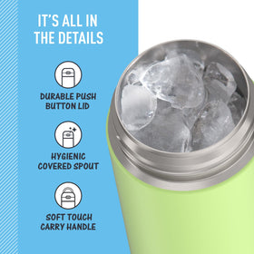 Hygienic covered spout helps minimize germs during school or daycare.