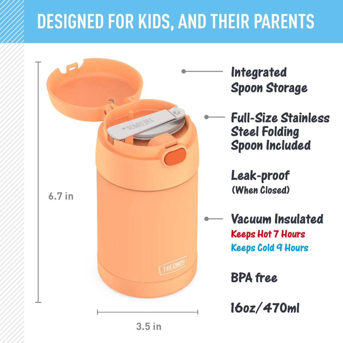 THERMOS FUNTAINER neon orange folding spoon included for on‑the‑go meals