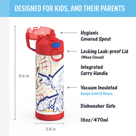 THERMOS FUNTAINER 16oz bottle with spout lid; easy one-handed use for kids.