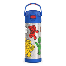 THERMOS FUNtainer 16oz bottle with wide spout, Mario edition, easy one-handed drinking.