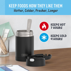 THERMOS FUNTAINER 16oz stainless steel body resists drops and dings.