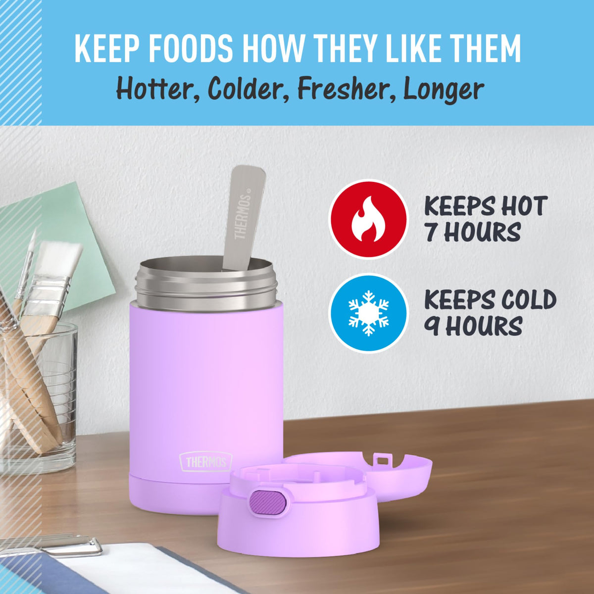 THERMOS stainless steel construction withstands drops and daily use.