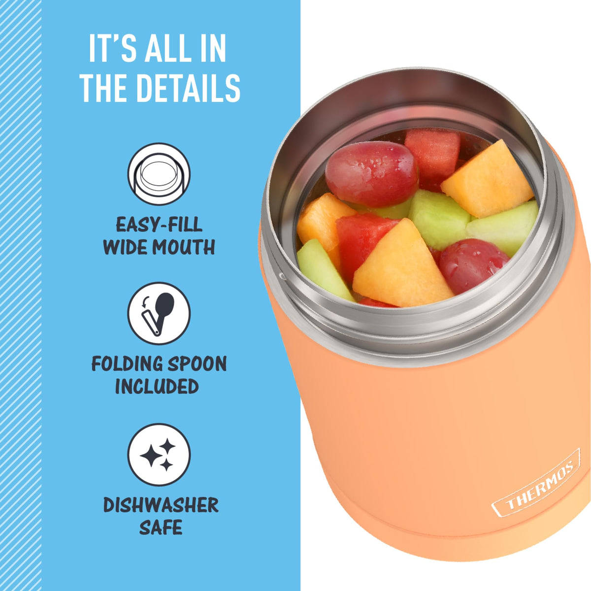 Wide-mouth THERMOS FUNTAINER neon orange for easy filling and cleaning