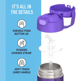 THERMOS FUNtainer stainless steel body resists drops and dings