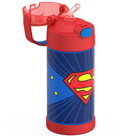THERMOS FUNtainer bottle carry handle close-up shows soft-touch grip for kids