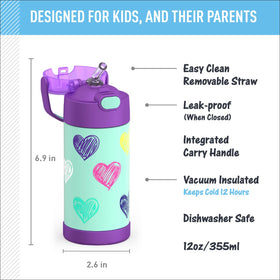 THERMOS Funtainer bottle with integrated carry handle for easy carrying by kids.