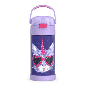 THERMOS FUNTAINER caticorns bottle keeps kids hydrated with a playful pattern.