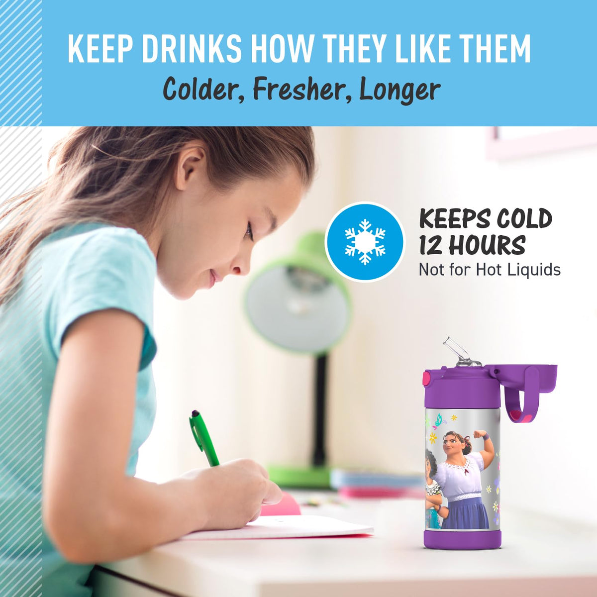 Vacuum insulation keeps beverages cold for up to 12 hours