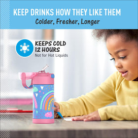 THERMOS FUNTAINER compact backpack-friendly design fits easily in a school bag.