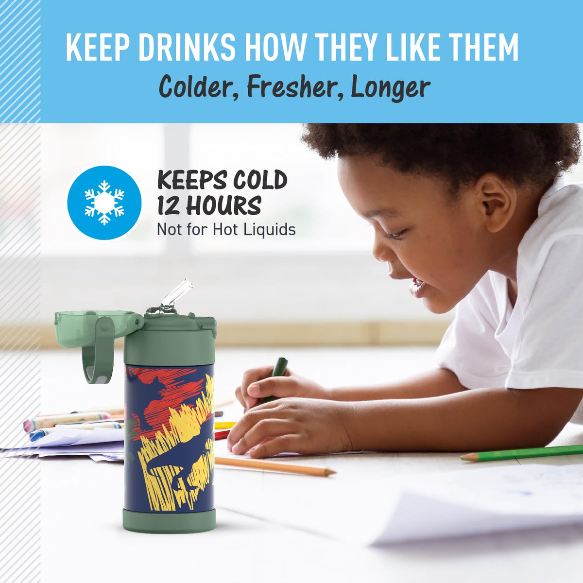 THERMOS FUNtainer dinosaur bottle straw removable for easy cleaning
