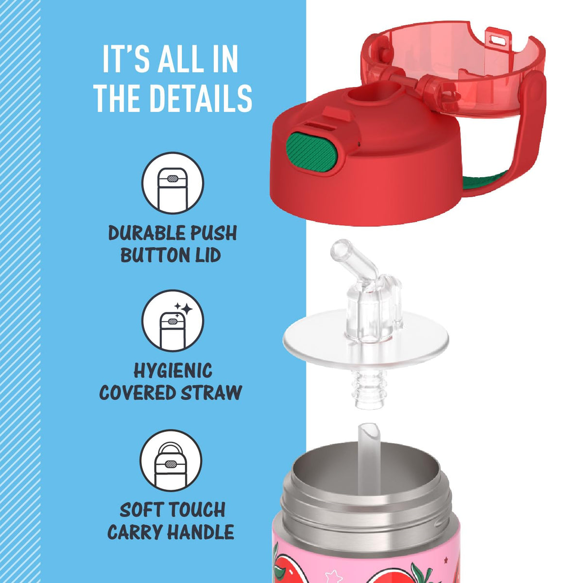 THERMOS FUNTAINER dishwasher-safe design simplifies cleanup for parents.