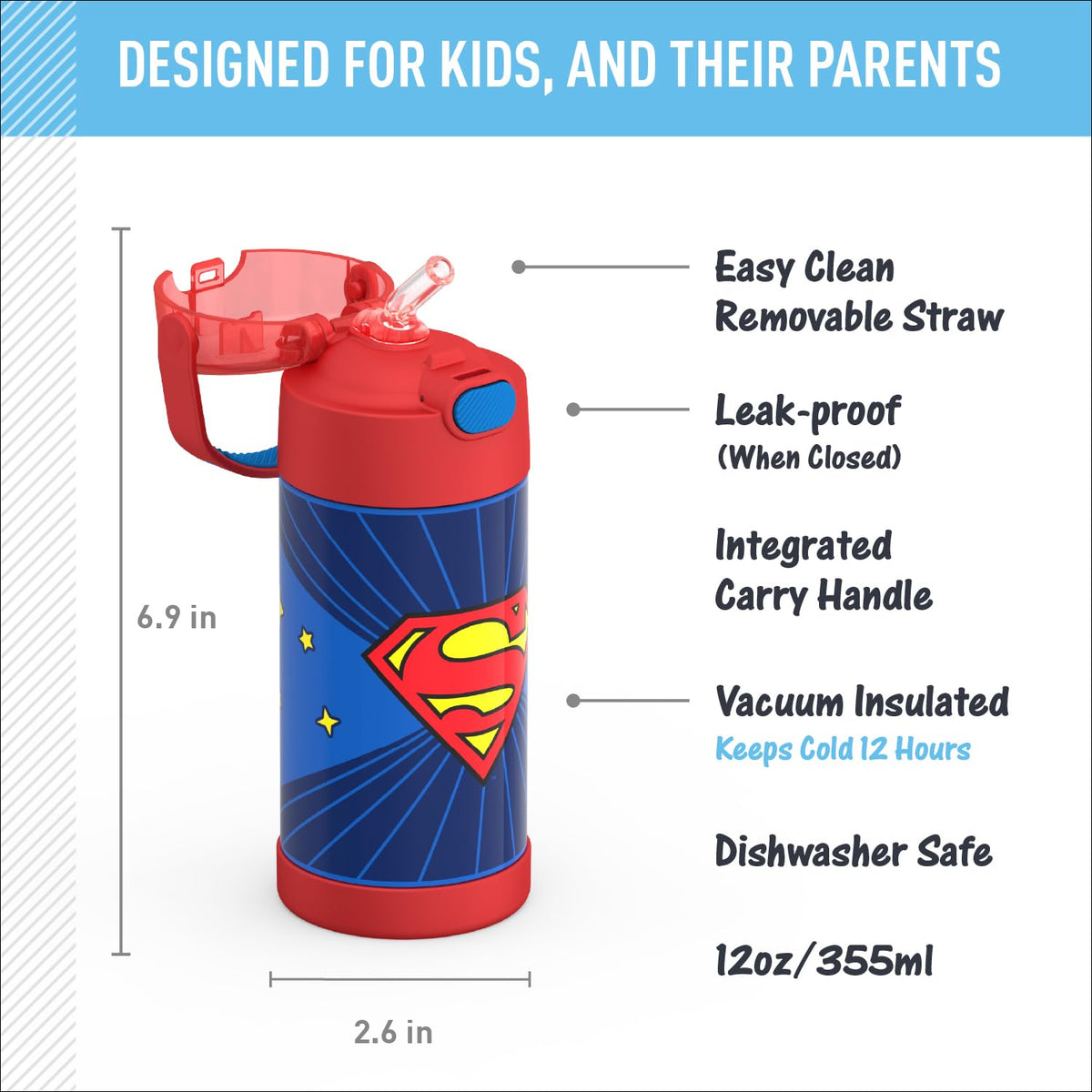 THERMOS FUNtainer durable stainless steel construction withstands drops and daily use
