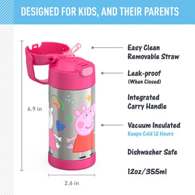 THERMOS FUNTainer stainless steel bottle withstands daily drops during school.