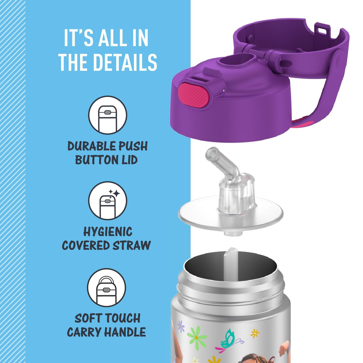 Durable 18-8 stainless construction withstands daily kid use