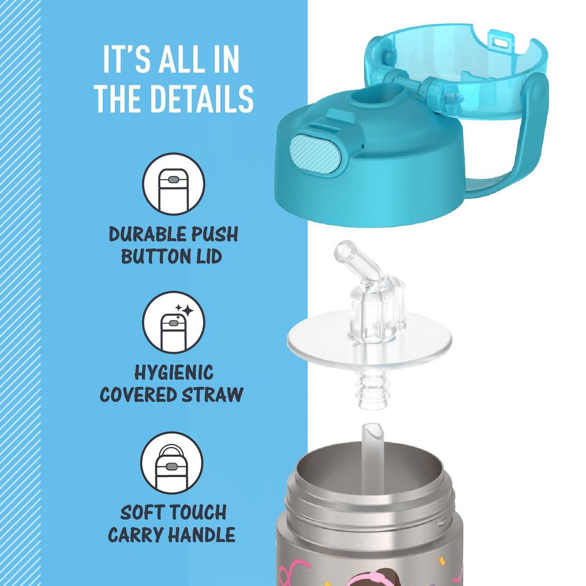 THERMOS FUNTAINER durable steel withstands drops and rough daily use.