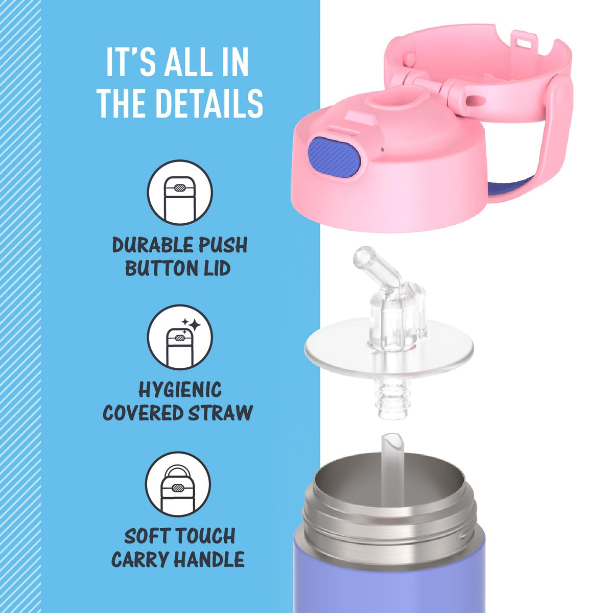 Thermos FUNTAINER removable silicone straw for easy cleaning and hygiene.