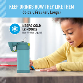 THERMOS FUNtainer durable stainless steel body resists drops and dings during play.