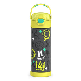 THERMOS FUNtainer graffiti boy front view shows bold design for kids' hydration.