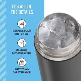 THERMOS FUNTAINER integrated carry handle with soft-touch grip for easy transport.