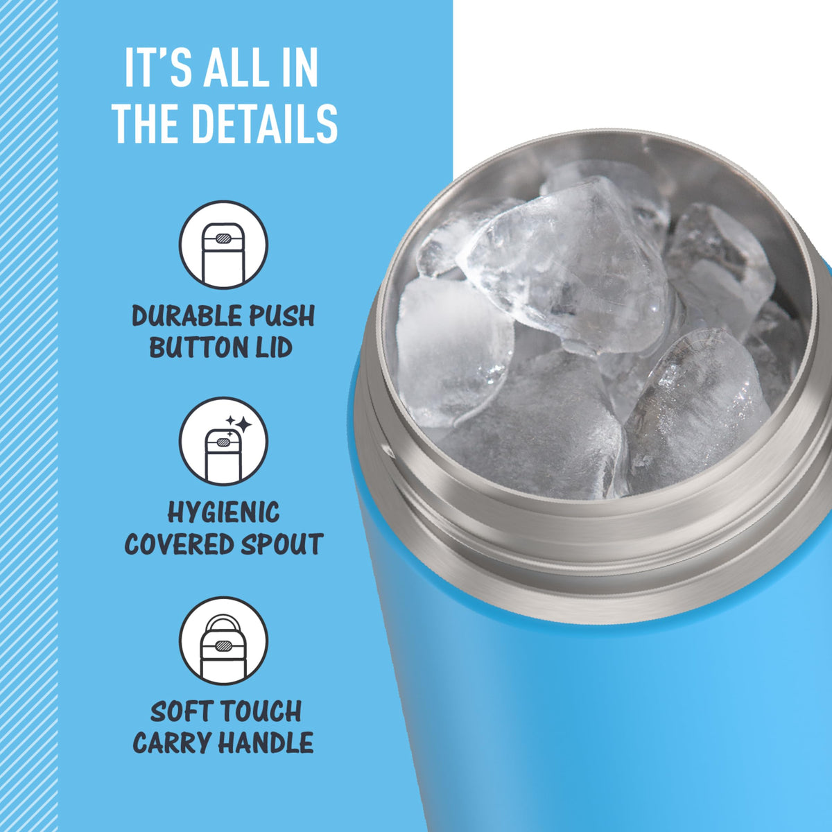 THERMOS FUNTAINER integrated carry handle with soft touch grip