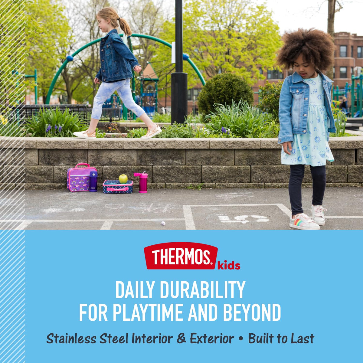 THERMOS FUNtainer integrated carry handle with soft-touch grip aids on-the-go.