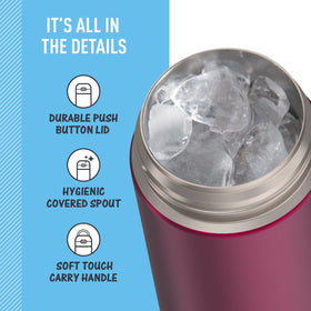 THERMOS FUNTAINER integrated carry handle with soft-touch grip for little hands.