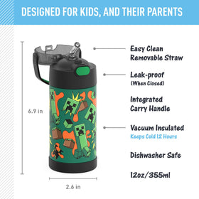 THERMOS FUNtainer with kid-friendly push lid and soft-touch handle for easy carrying.