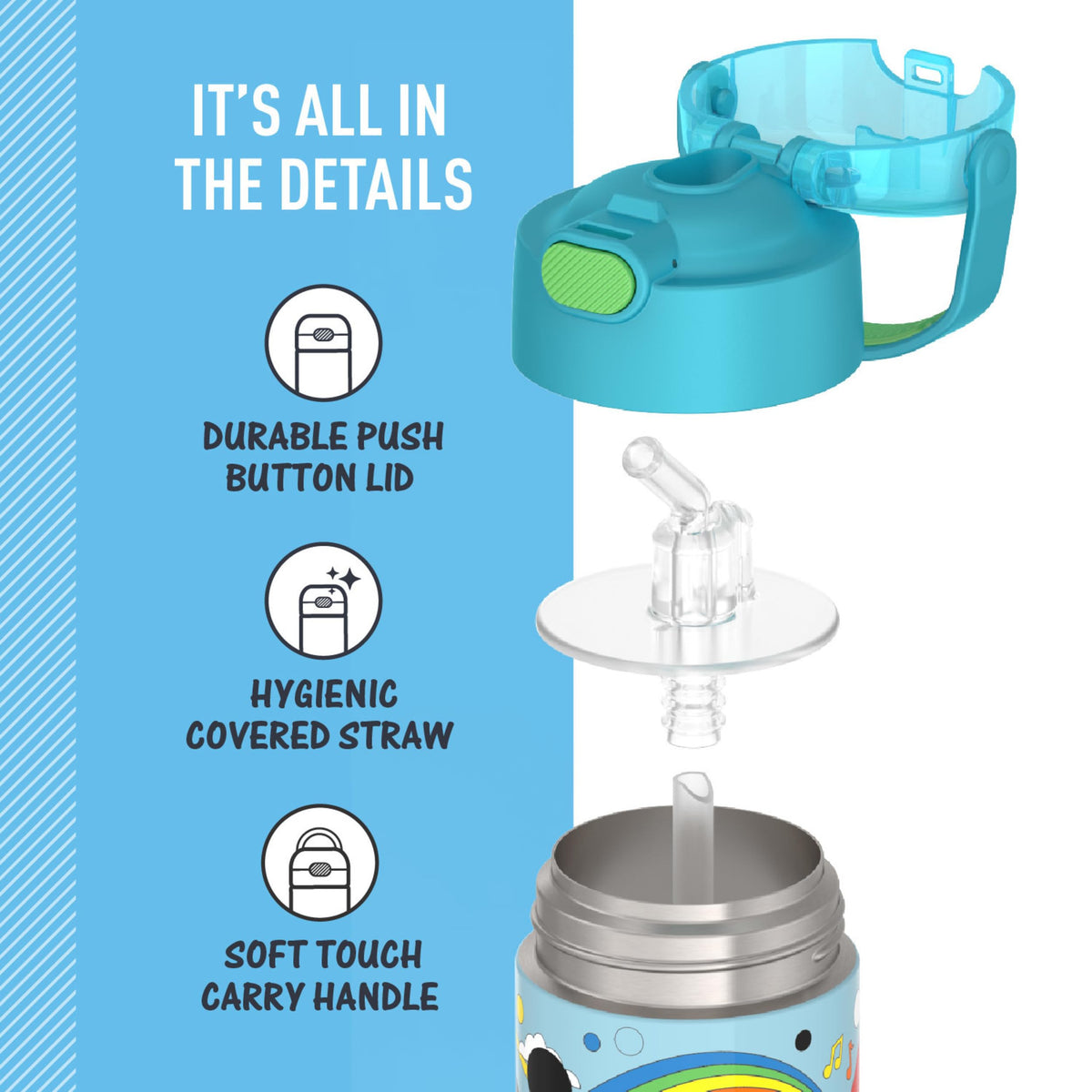 THERMOS FUNtainer Mickey stainless steel body emphasizes durable daily use.