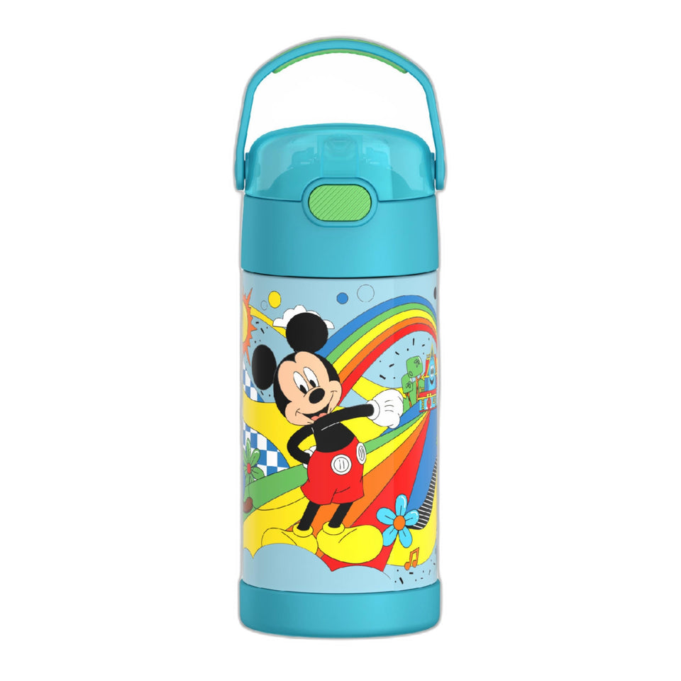 THERMOS FUNtainer Mickey straw closeup for easy sipping and kid-friendly hydration.
