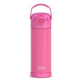 THERMOS FunTainer neon pink bottle front view highlighting playful design and cooling capability