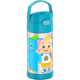THERMOS FUNTAINER push-button lid with soft-grip handle for easy carrying.